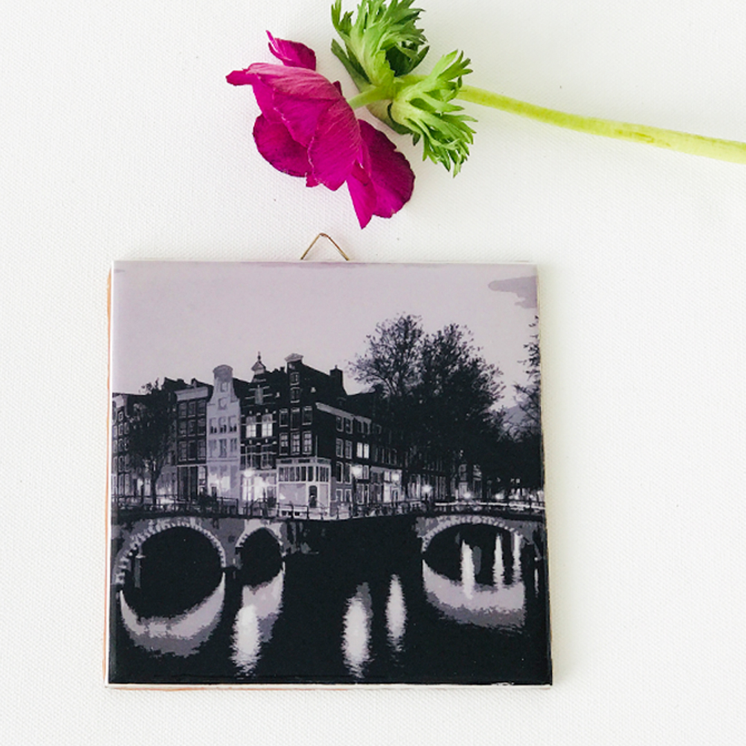 Amsterdam Keizersgracht Nacht Zwart-Wit - Afbeelding 5